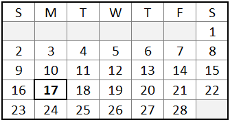 February 2025 calendar highlighting the date our office is closed for Presidents' Day