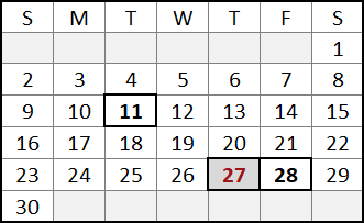 November 2025 calendar displaying dates our office is closed.