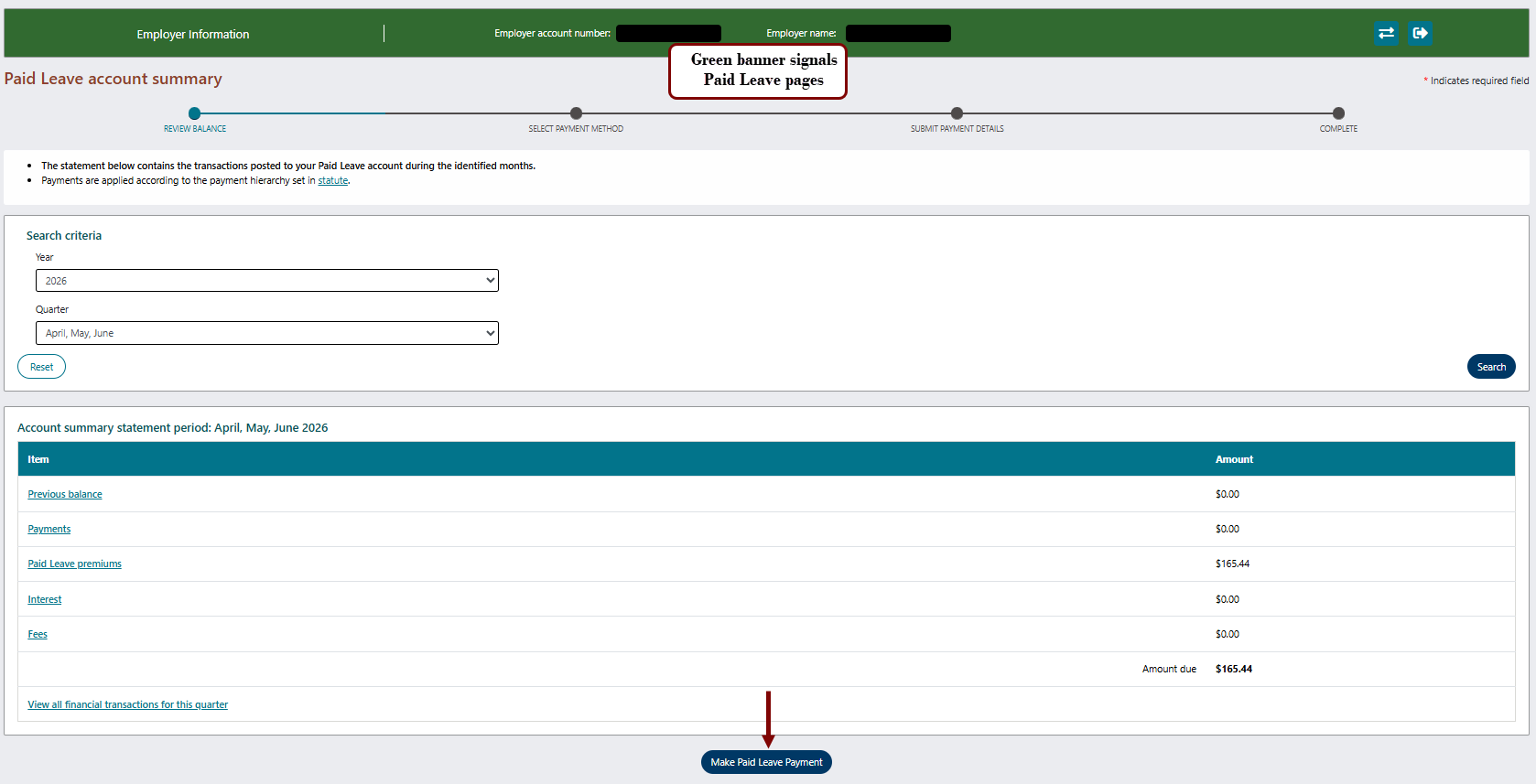 Make Paid Leave Payment button circled