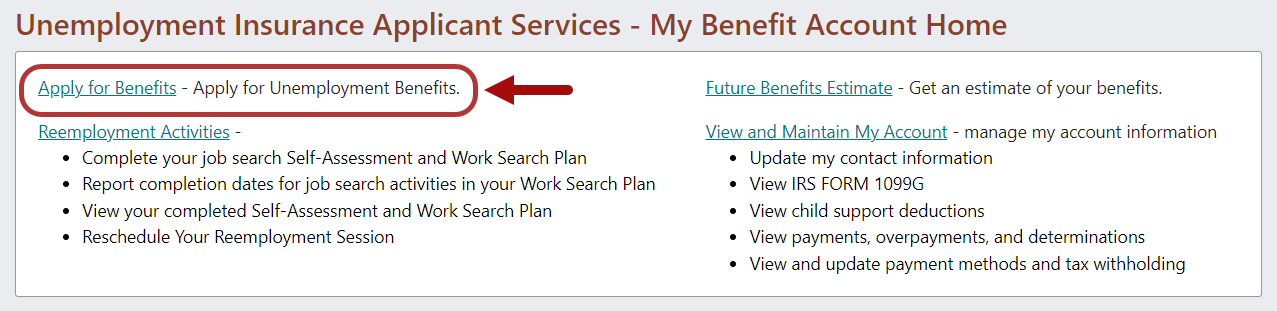 Select Apply for Benefits link