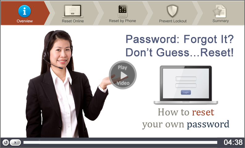 Click to start the Password: Forgot it? Don't Guess - Reset! video